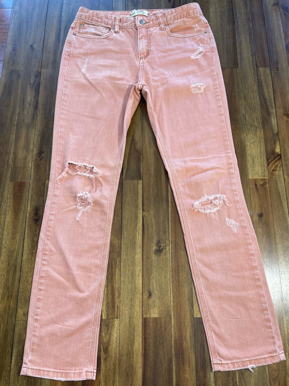 Free People Blush Pink Distressed Straight leg Jeans
